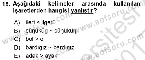 Orhun Türkçesi Dersi 2016 - 2017 Yılı (Vize) Ara Sınavı 18. Soru