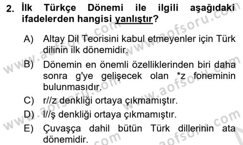 Orhun Türkçesi Dersi 2016 - 2017 Yılı (Vize) Ara Sınav Soruları 2. Soru