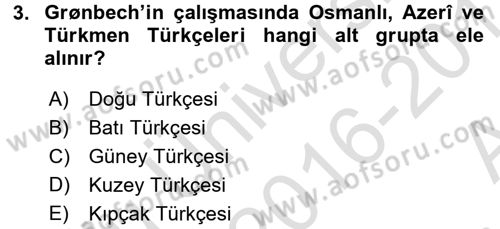 Orhun Türkçesi Dersi Ara Sınavı Deneme Sınav Soruları 3. Soru