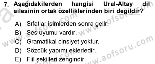Orhun Türkçesi Dersi 2016 - 2017 Yılı (Vize) Ara Sınav Soruları 7. Soru
