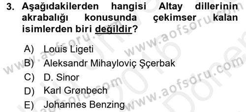 Orhun Türkçesi Dersi 2016 - 2017 Yılı (Final) Dönem Sonu Sınav Soruları 3. Soru