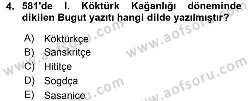 Orhun Türkçesi Dersi 2016 - 2017 Yılı (Final) Dönem Sonu Sınav Soruları 4. Soru