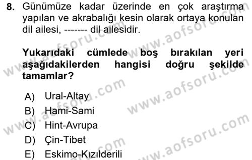 Orhun Türkçesi Dersi 2017 - 2018 Yılı (Vize) Ara Sınavı 8. Soru