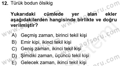 Orhun Türkçesi Dersi 2017 - 2018 Yılı (Final) Dönem Sonu Sınav Soruları 12. Soru