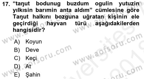 Orhun Türkçesi Dersi 2017 - 2018 Yılı (Final) Dönem Sonu Sınav Soruları 17. Soru