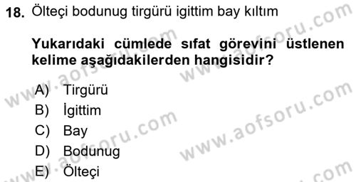 Orhun Türkçesi Dersi 2017 - 2018 Yılı (Final) Dönem Sonu Sınav Soruları 18. Soru