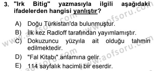 Orhun Türkçesi Dersi 2017 - 2018 Yılı (Final) Dönem Sonu Sınav Soruları 3. Soru