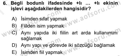 Orhun Türkçesi Dersi 2017 - 2018 Yılı (Final) Dönem Sonu Sınav Soruları 6. Soru