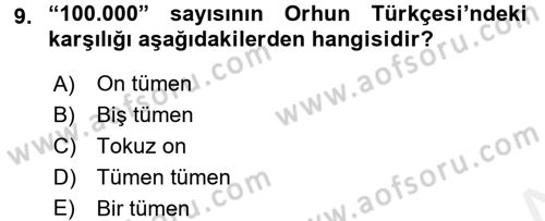 Orhun Türkçesi Dersi 2017 - 2018 Yılı (Final) Dönem Sonu Sınav Soruları 9. Soru