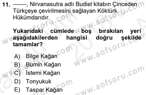 Orhun Türkçesi Dersi 2018 - 2019 Yılı (Vize) Ara Sınavı 11. Soru