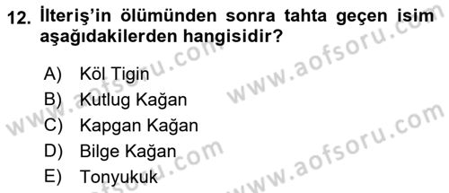 Orhun Türkçesi Dersi 2018 - 2019 Yılı (Vize) Ara Sınavı 12. Soru