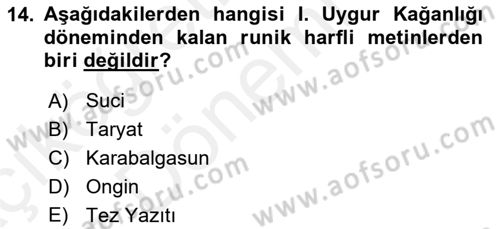 Orhun Türkçesi Dersi 2018 - 2019 Yılı (Vize) Ara Sınavı 14. Soru