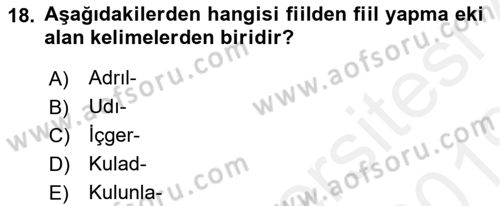 Orhun Türkçesi Dersi 2018 - 2019 Yılı (Vize) Ara Sınavı 18. Soru