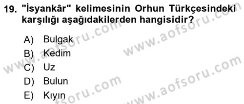 Orhun Türkçesi Dersi 2018 - 2019 Yılı (Vize) Ara Sınavı 19. Soru