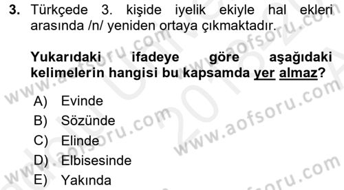 Orhun Türkçesi Dersi 2018 - 2019 Yılı (Vize) Ara Sınavı 3. Soru