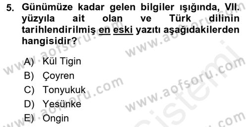 Orhun Türkçesi Dersi 2018 - 2019 Yılı (Vize) Ara Sınavı 5. Soru