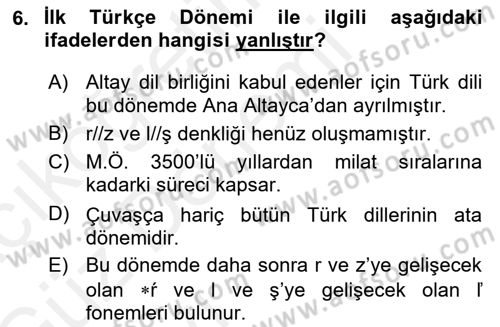 Orhun Türkçesi Dersi 2018 - 2019 Yılı (Vize) Ara Sınavı 6. Soru