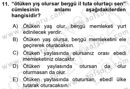 Orhun Türkçesi Dersi 2018 - 2019 Yılı (Final) Dönem Sonu Sınav Soruları 11. Soru