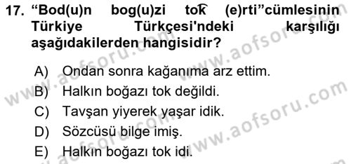 Orhun Türkçesi Dersi 2018 - 2019 Yılı (Final) Dönem Sonu Sınav Soruları 17. Soru