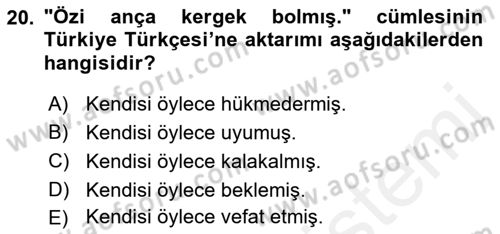 Orhun Türkçesi Dersi 2018 - 2019 Yılı (Final) Dönem Sonu Sınav Soruları 20. Soru