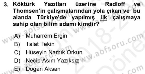 Orhun Türkçesi Dersi 2018 - 2019 Yılı (Final) Dönem Sonu Sınav Soruları 3. Soru