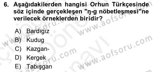 Orhun Türkçesi Dersi 2018 - 2019 Yılı (Final) Dönem Sonu Sınav Soruları 6. Soru