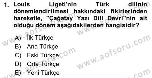 Orhun Türkçesi Dersi 2018 - 2019 Yılı Yaz Okulu Sınav Soruları 1. Soru