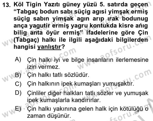 Orhun Türkçesi Dersi 2018 - 2019 Yılı Yaz Okulu Sınav Soruları 13. Soru
