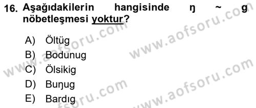 Orhun Türkçesi Dersi 2018 - 2019 Yılı Yaz Okulu Sınav Soruları 16. Soru