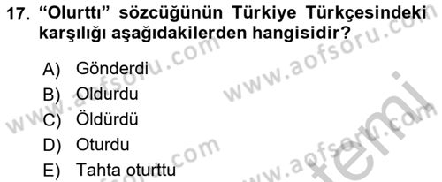 Orhun Türkçesi Dersi 2018 - 2019 Yılı Yaz Okulu Sınav Soruları 17. Soru