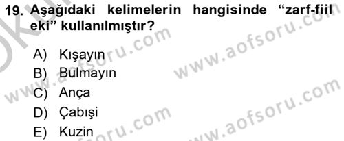 Orhun Türkçesi Dersi 2018 - 2019 Yılı Yaz Okulu Sınav Soruları 19. Soru
