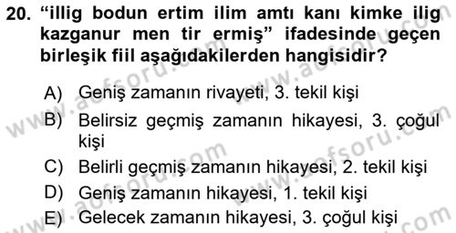 Orhun Türkçesi Dersi 2018 - 2019 Yılı Yaz Okulu Sınav Soruları 20. Soru