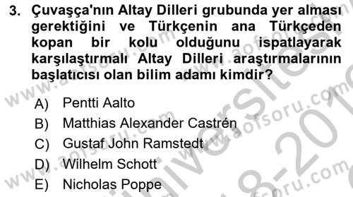 Orhun Türkçesi Dersi 2018 - 2019 Yılı Yaz Okulu Sınav Soruları 3. Soru
