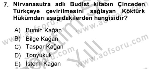Orhun Türkçesi Dersi 2018 - 2019 Yılı Yaz Okulu Sınav Soruları 7. Soru
