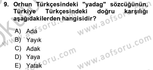Orhun Türkçesi Dersi 2018 - 2019 Yılı Yaz Okulu Sınav Soruları 9. Soru