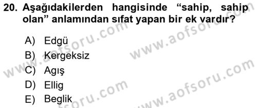 Orhun Türkçesi Dersi Ara Sınavı Deneme Sınav Soruları 20. Soru