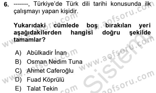 Orhun Türkçesi Dersi Ara Sınavı Deneme Sınav Soruları 6. Soru