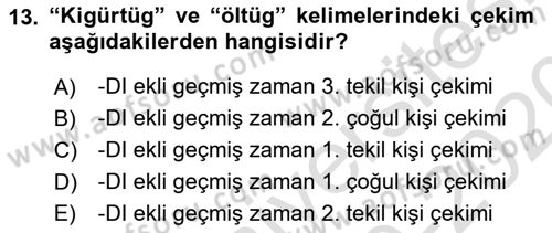 Orhun Türkçesi Dersi 2019 - 2020 Yılı (Final) Dönem Sonu Sınavı 13. Soru