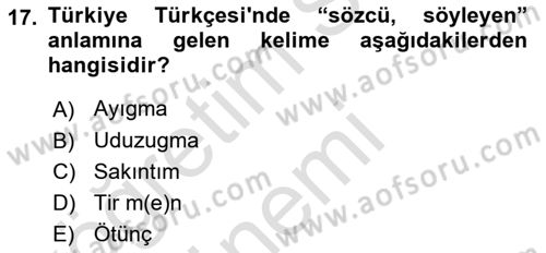 Orhun Türkçesi Dersi 2019 - 2020 Yılı (Final) Dönem Sonu Sınavı 17. Soru