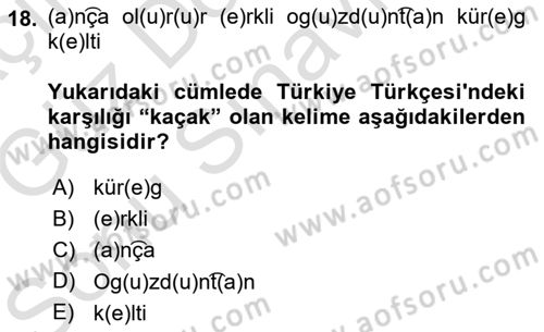 Orhun Türkçesi Dersi 2019 - 2020 Yılı (Final) Dönem Sonu Sınavı 18. Soru