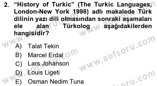 Orhun Türkçesi Dersi 2019 - 2020 Yılı (Final) Dönem Sonu Sınavı 2. Soru