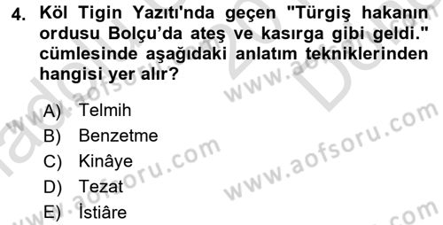 Orhun Türkçesi Dersi 2019 - 2020 Yılı (Final) Dönem Sonu Sınavı 4. Soru