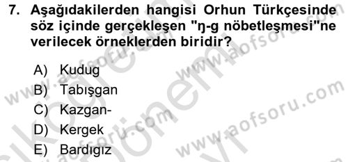 Orhun Türkçesi Dersi 2019 - 2020 Yılı (Final) Dönem Sonu Sınavı 7. Soru