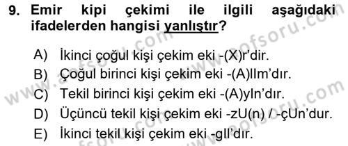 Orhun Türkçesi Dersi 2019 - 2020 Yılı (Final) Dönem Sonu Sınavı 9. Soru