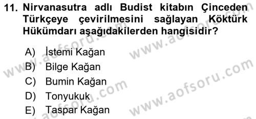 Orhun Türkçesi Dersi 2019 - 2020 Yılı Tek Ders Sınavı 11. Soru