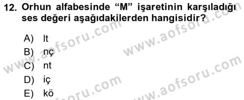 Orhun Türkçesi Dersi 2019 - 2020 Yılı Tek Ders Sınavı 12. Soru