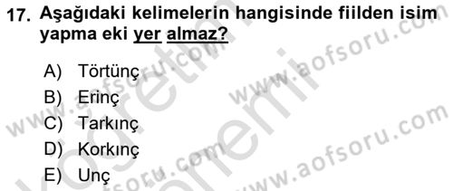 Orhun Türkçesi Dersi 2019 - 2020 Yılı Tek Ders Sınavı 17. Soru