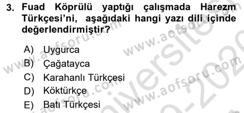 Orhun Türkçesi Dersi 2019 - 2020 Yılı Tek Ders Sınavı 3. Soru