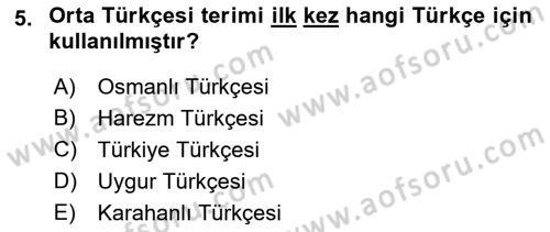 Orhun Türkçesi Dersi 2019 - 2020 Yılı Tek Ders Sınavı 5. Soru