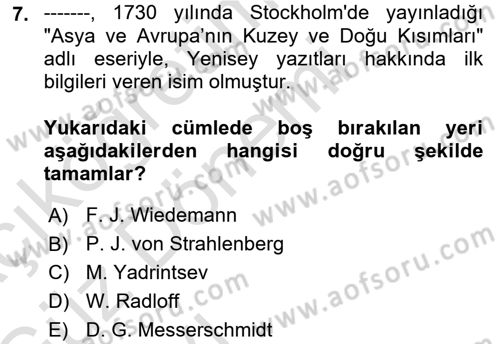 Orhun Türkçesi Dersi 2019 - 2020 Yılı Tek Ders Sınavı 7. Soru